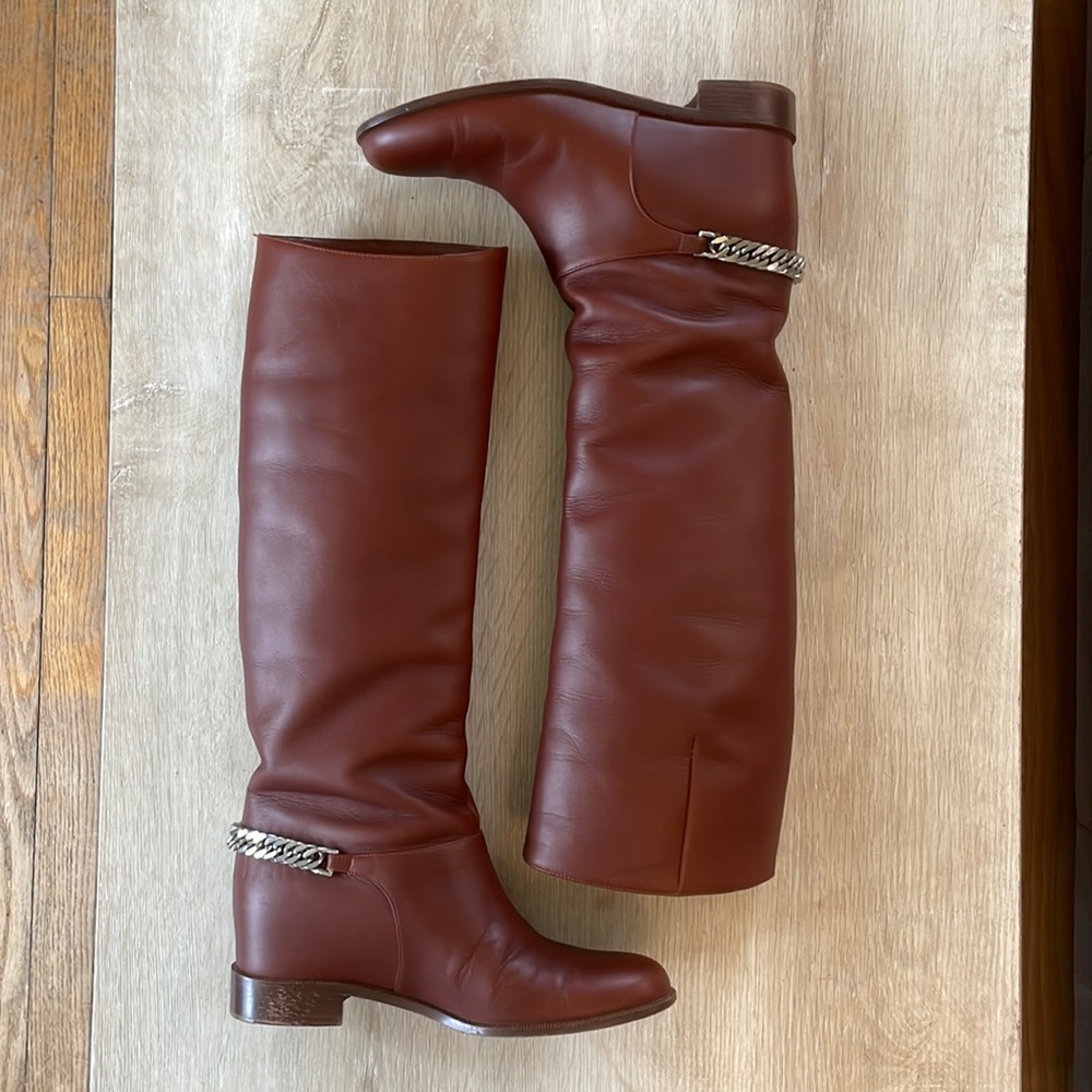 Louboutin Cate Chained Cognac Leather Riding Boots - 38.5 - Picture 5 of 9